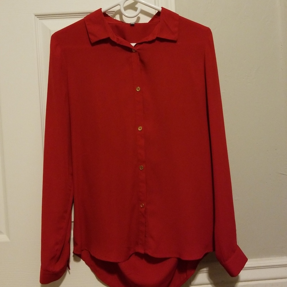 Red sheer longsleeve button up